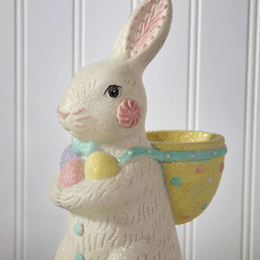 9" Resin Sugared Bunny with Basket - Image 2