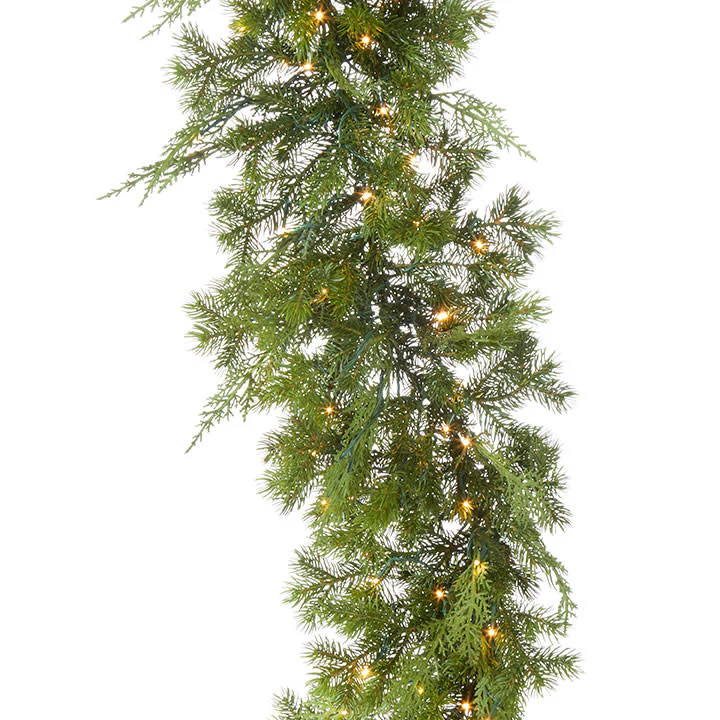 9' Snake Light Green Mixed Cedar and Pine Garland