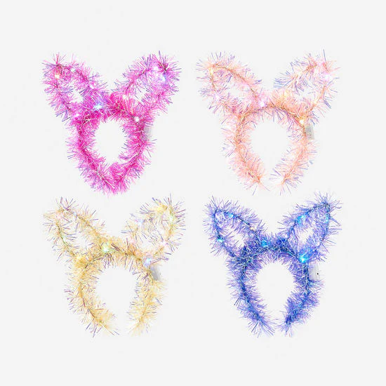 9" Tinsel Bunny Ear Lighted Headband