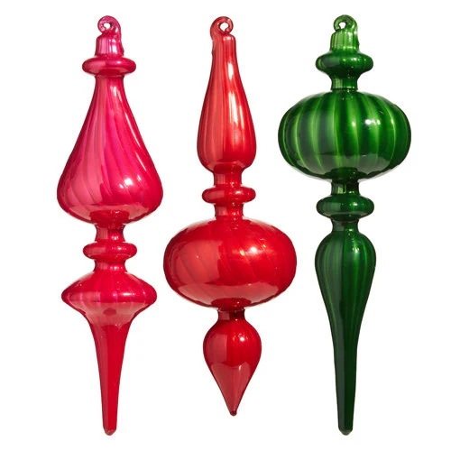 9.75" Blown Glass Finial Ornament - Sold Individually