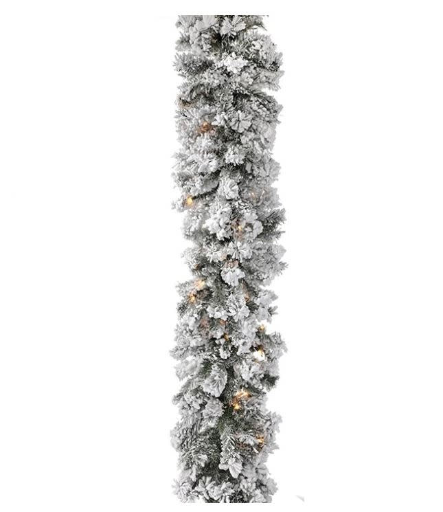 9'x14" lit flock furry pine garland