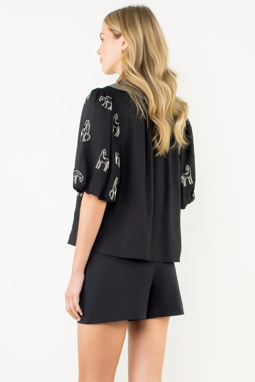 Abigail Embroidered Horse Puff Sleeve Top - Image 3