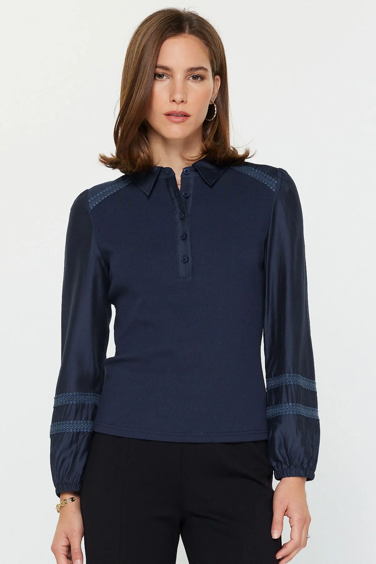 Abigail Mixed Media Polo Knit Top