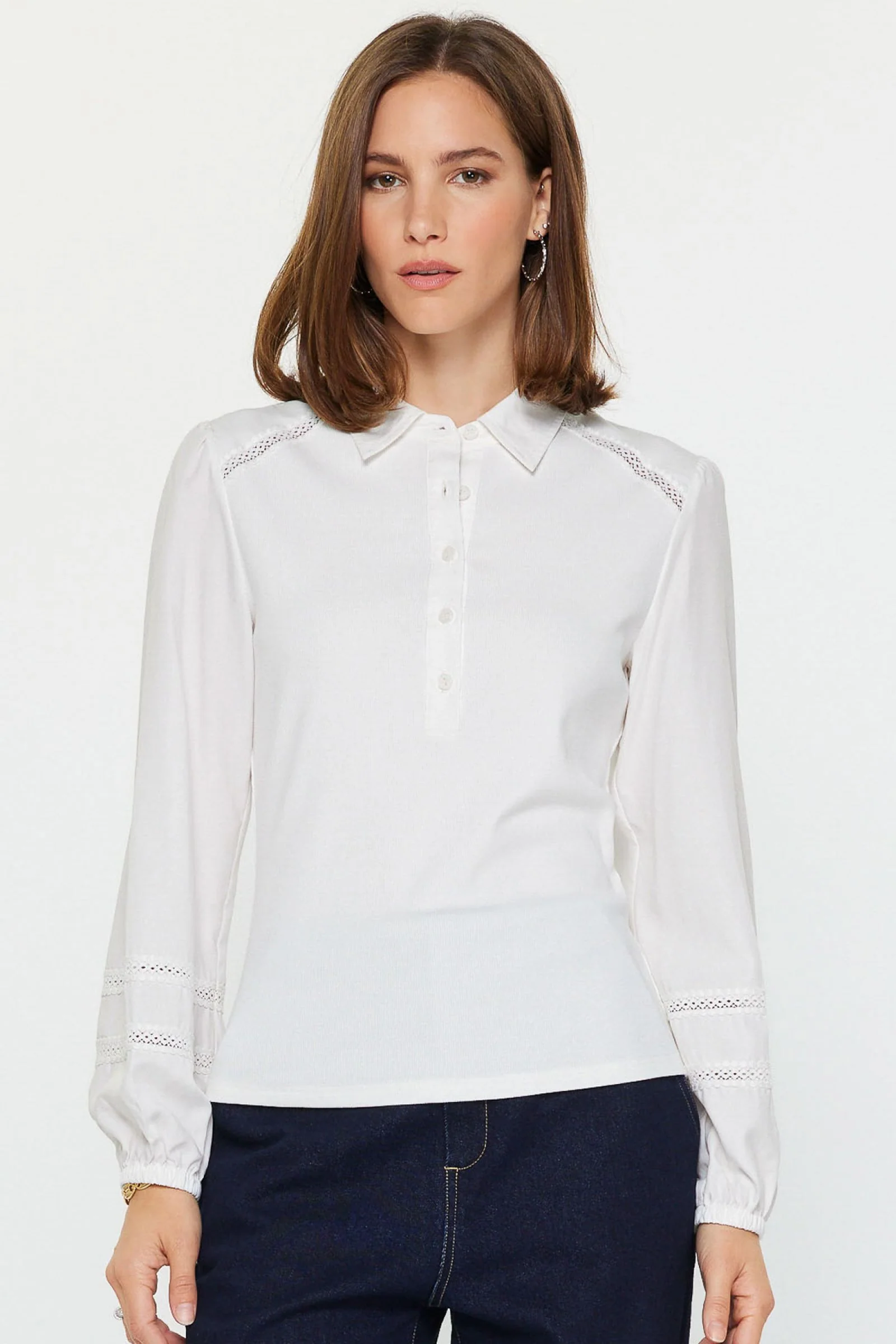 Abigail Mixed Media Polo Knit Top - Image 10