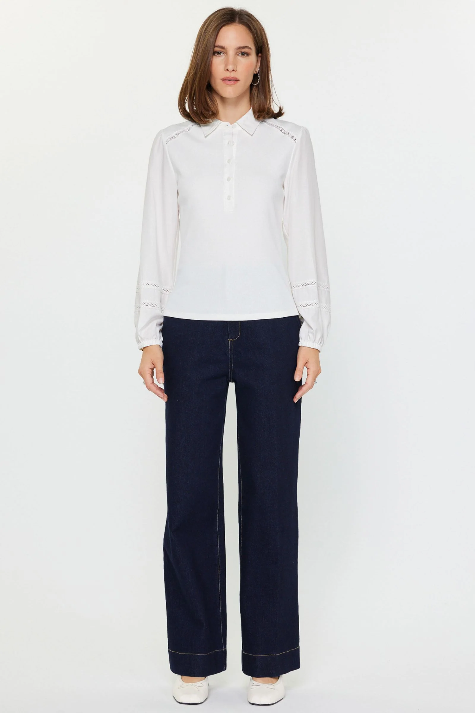 Abigail Mixed Media Polo Knit Top - Image 11