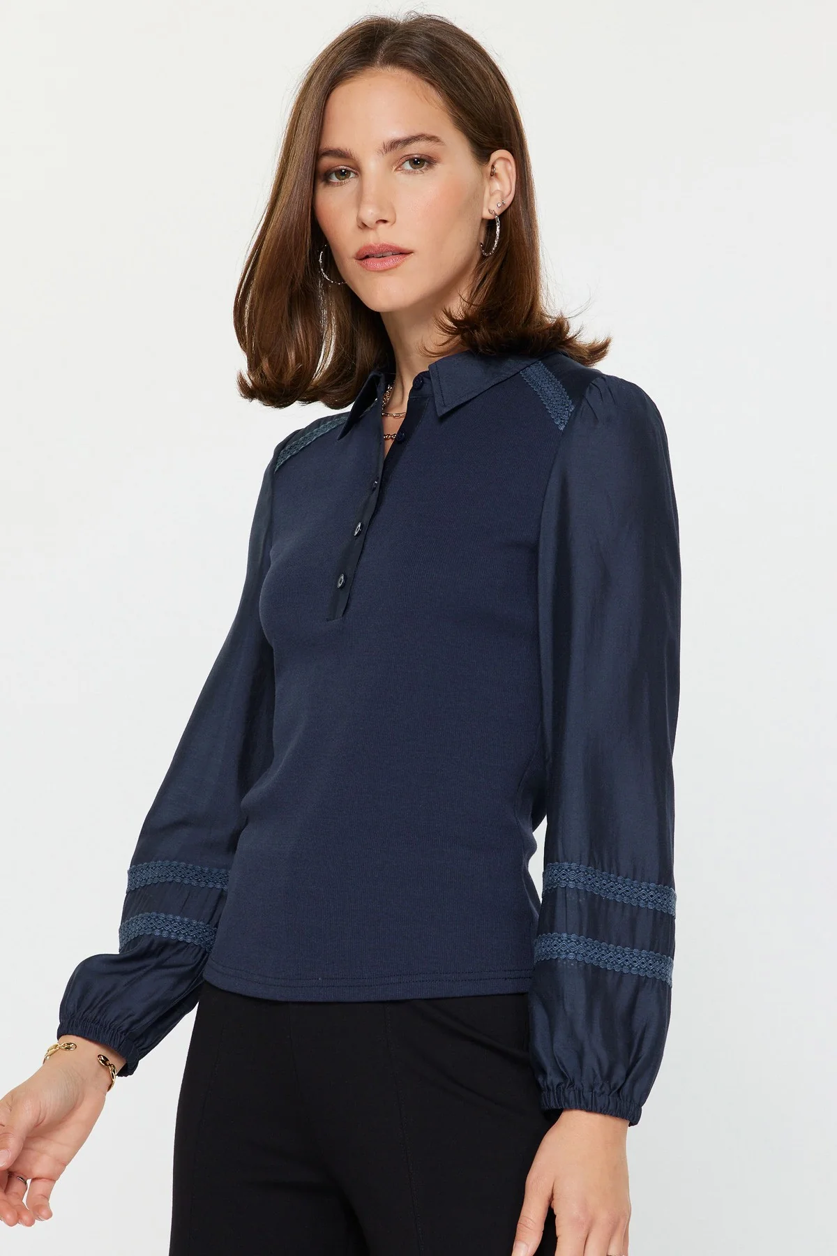 Abigail Mixed Media Polo Knit Top - Image 2