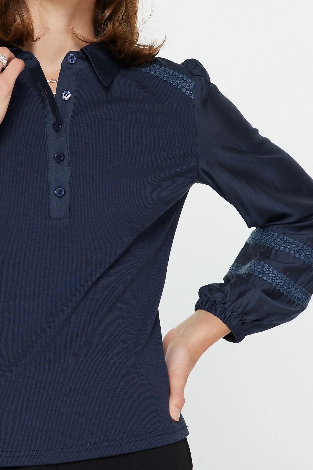 Abigail Mixed Media Polo Knit Top - Image 4