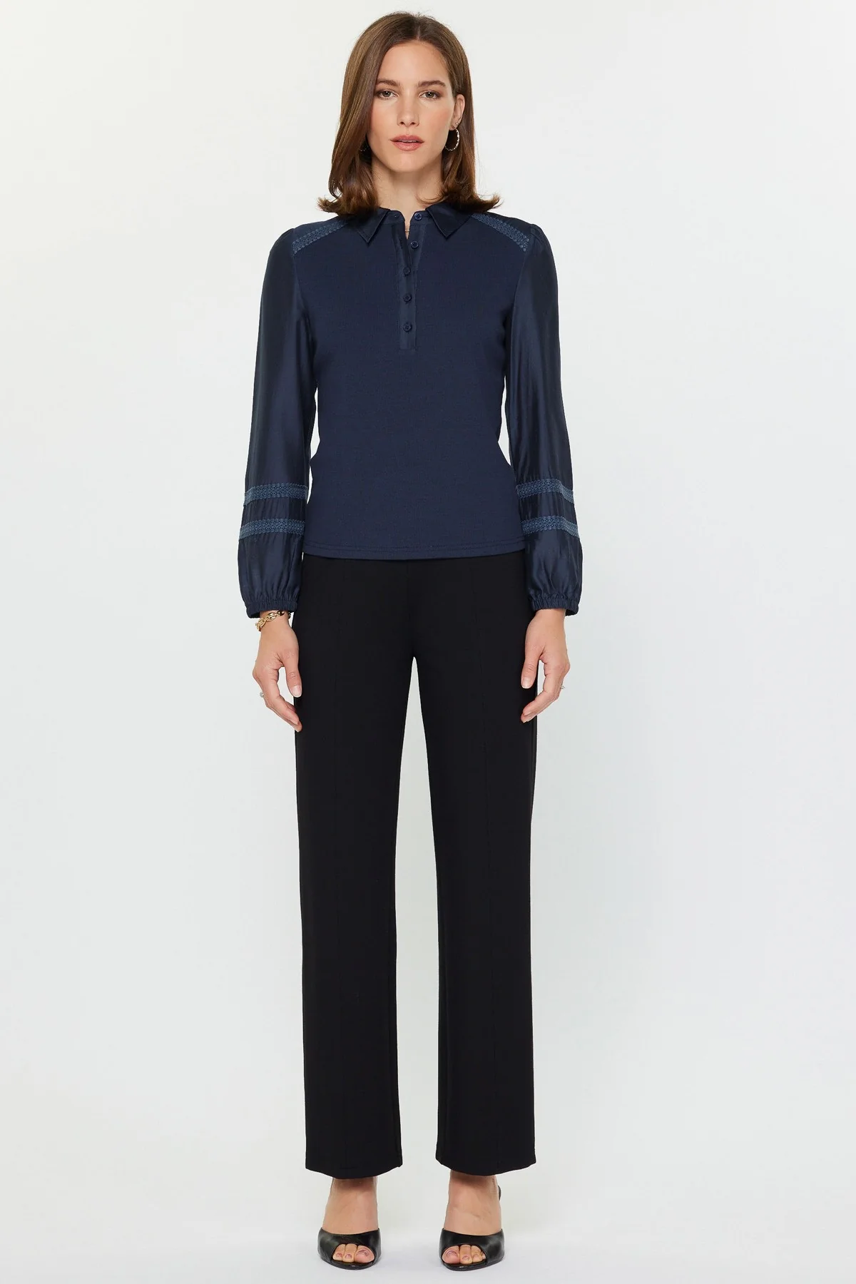 Abigail Mixed Media Polo Knit Top - Image 6