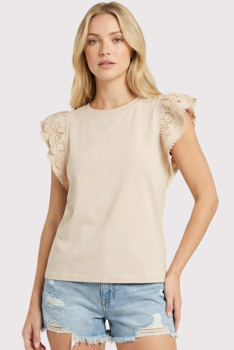 Addison Scallop Eyelet Laced Sleeve Top
