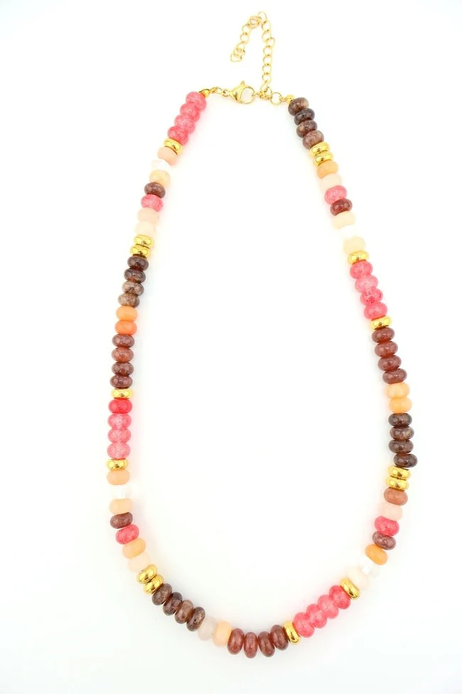 Adjustable Necklace Rose Warm Hues Gemstone Colorblock