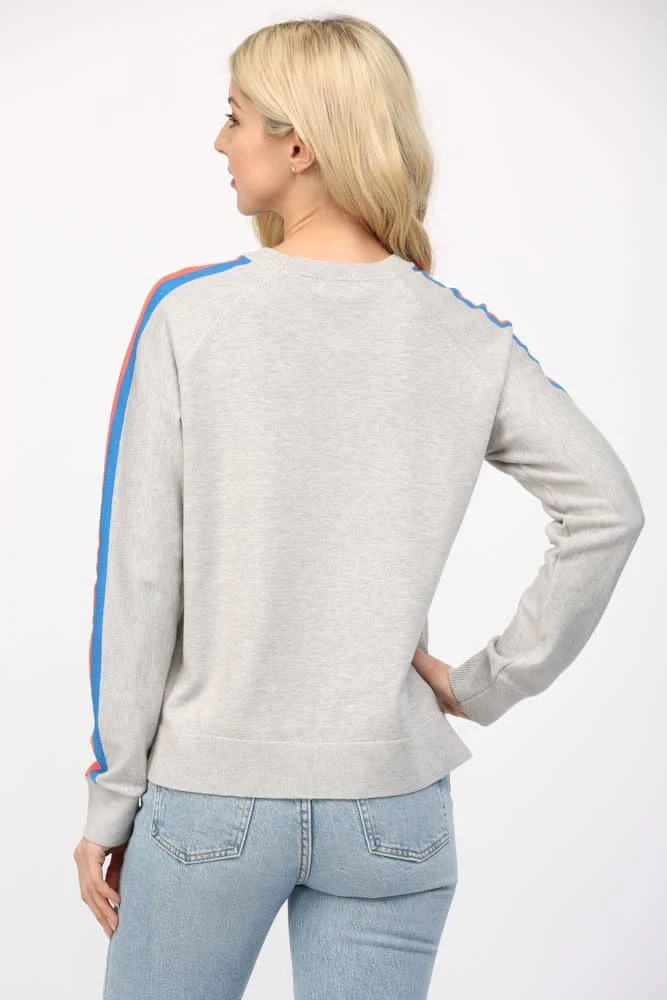 Alice Multicolor Stripe On Sleeve Crew Neck Sweater - Image 3