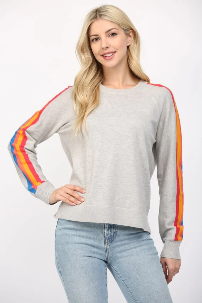 Alice Multicolor Stripe On Sleeve Crew Neck Sweater - Image 4