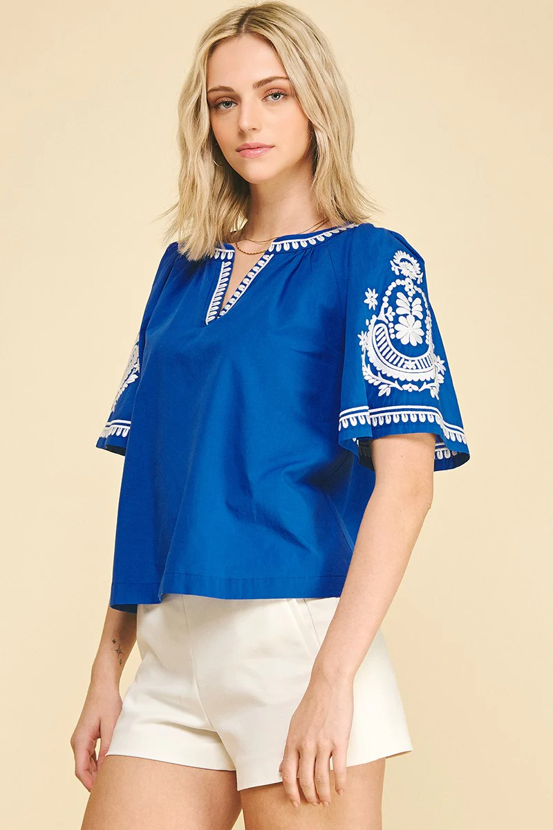 Ally Bohemian Embroidered Blouse Top - Image 2