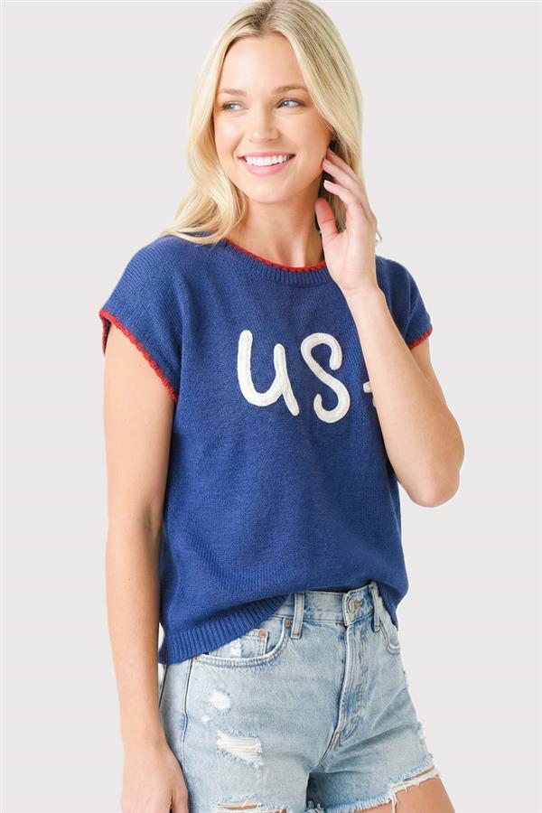 Amara USA Embroidery Short Sleeve Sweater - Image 2
