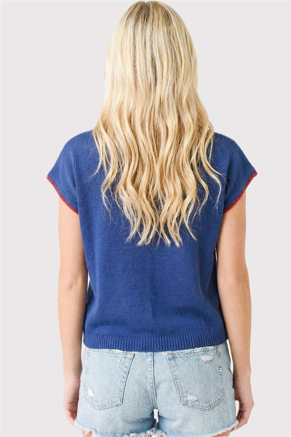 Amara USA Embroidery Short Sleeve Sweater - Image 3