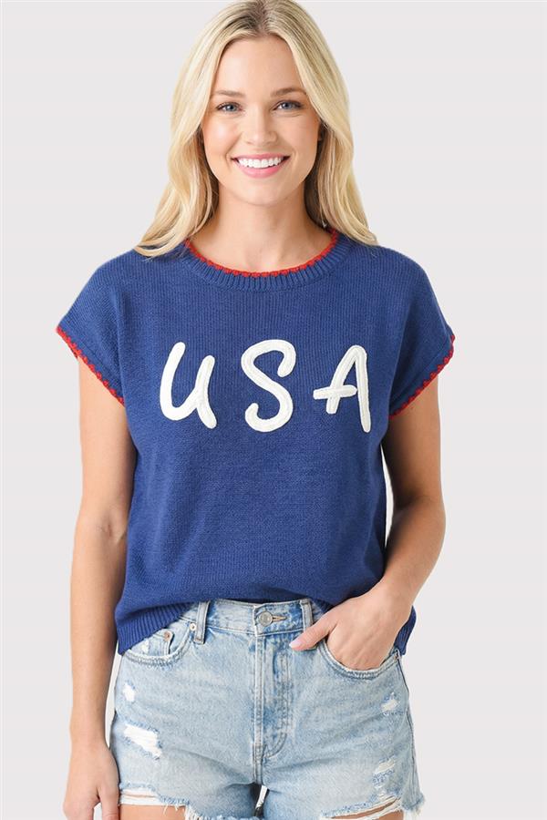 Amara USA Embroidery Short Sleeve Sweater - Image 4
