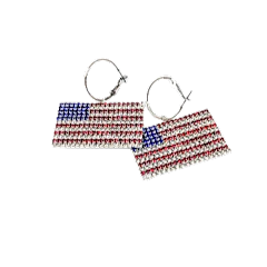 American Flag Silver Hoop Earrings