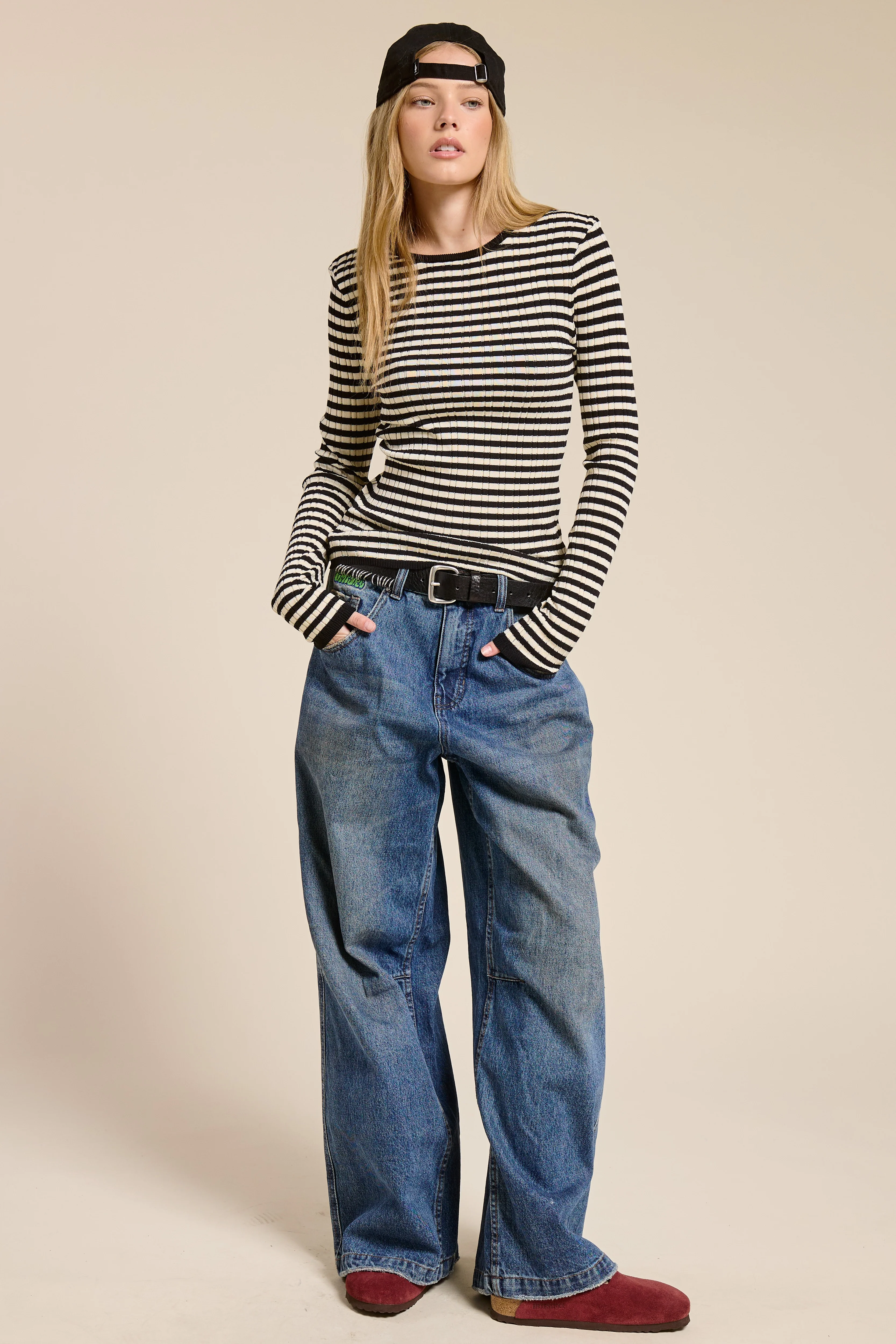 Ariah Ribbed Knit Striped Long Sleeve Top - Image 4