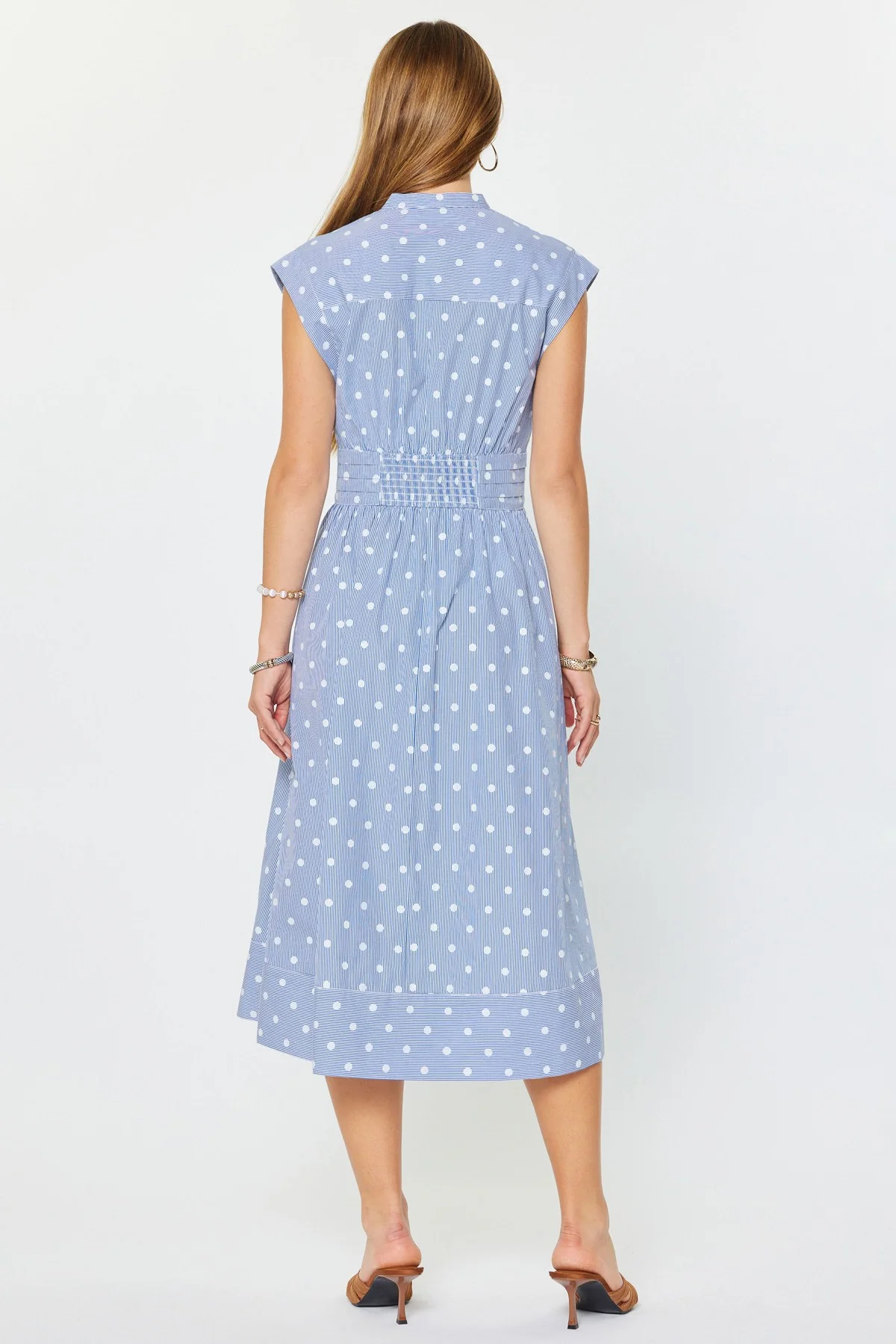 Audrey Striped Polka Dot Button Down Midi Dress - Image 3