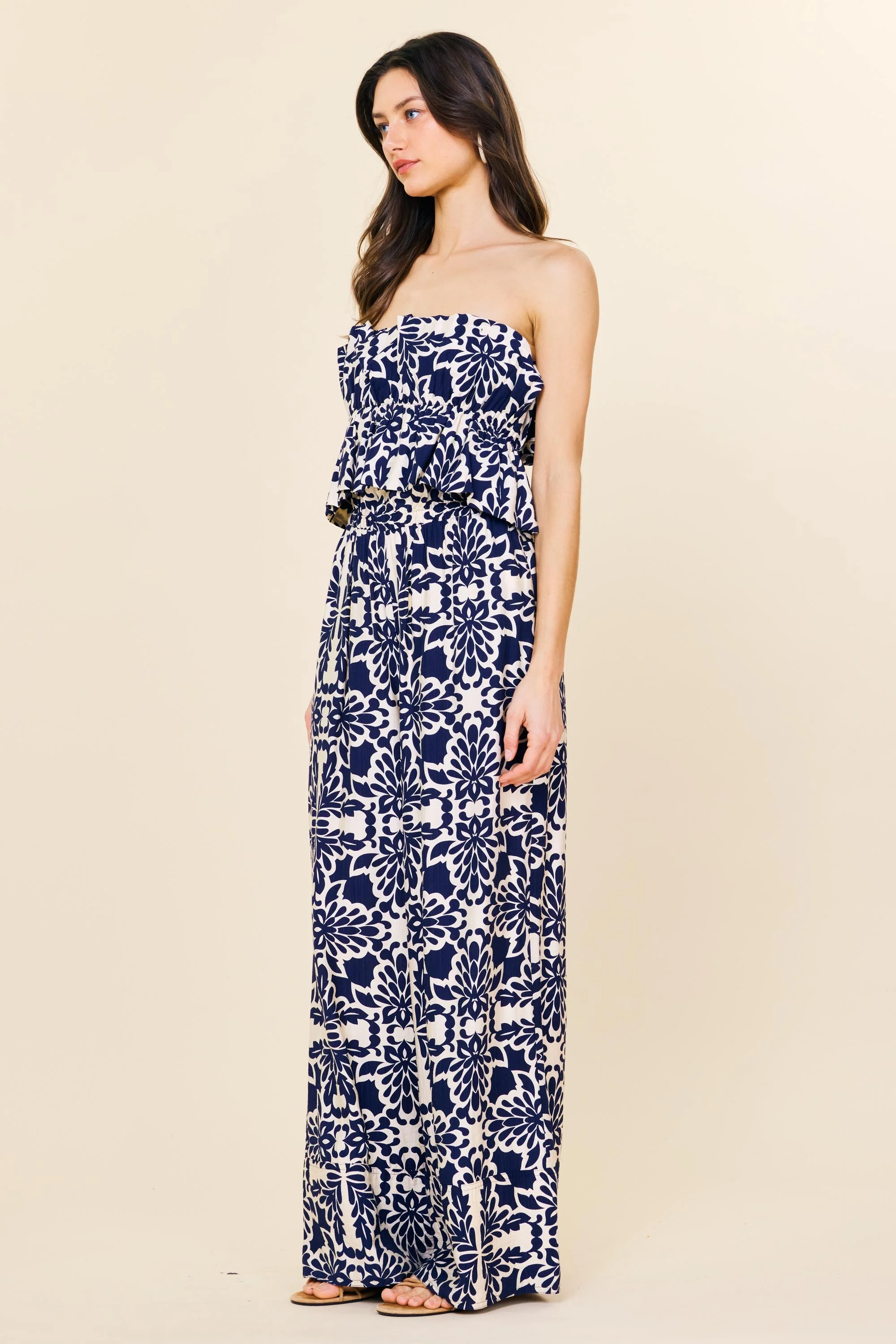 Avery Printed Wide Leg Strapless Jumpsuit - Image 2