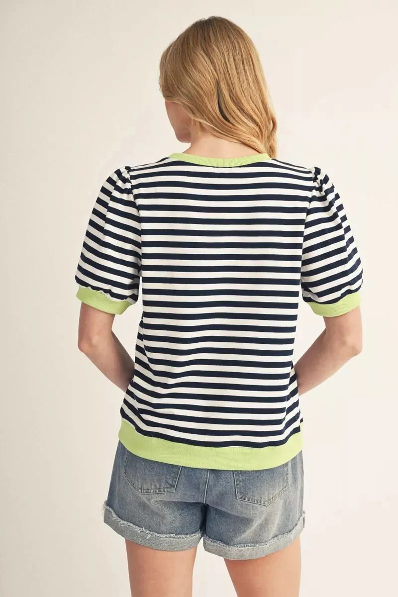 Avery Short Puff Sleeves Stripe Top - Image 2