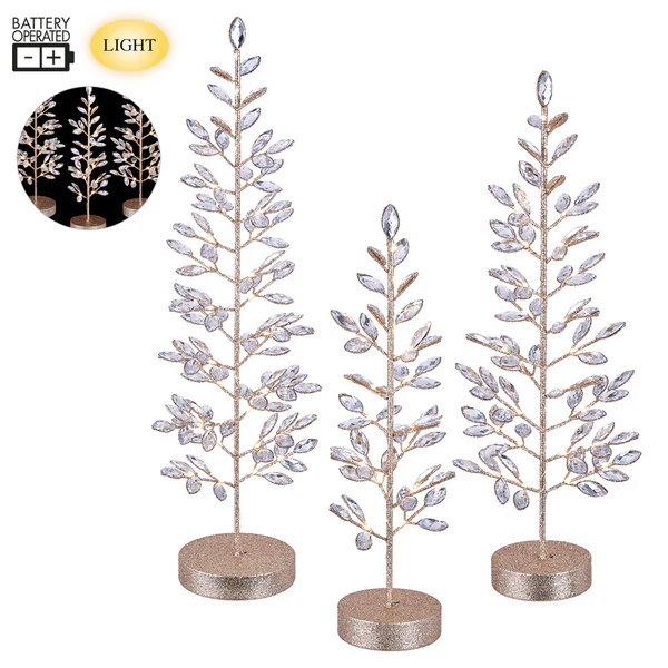 Battery Operated Glittered Rhinestone Tree - Clear Champagne