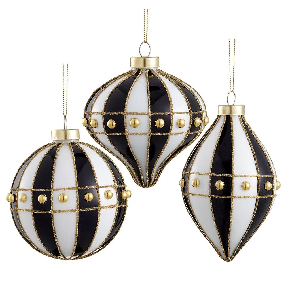 Beaded Glass Ornament Black White
