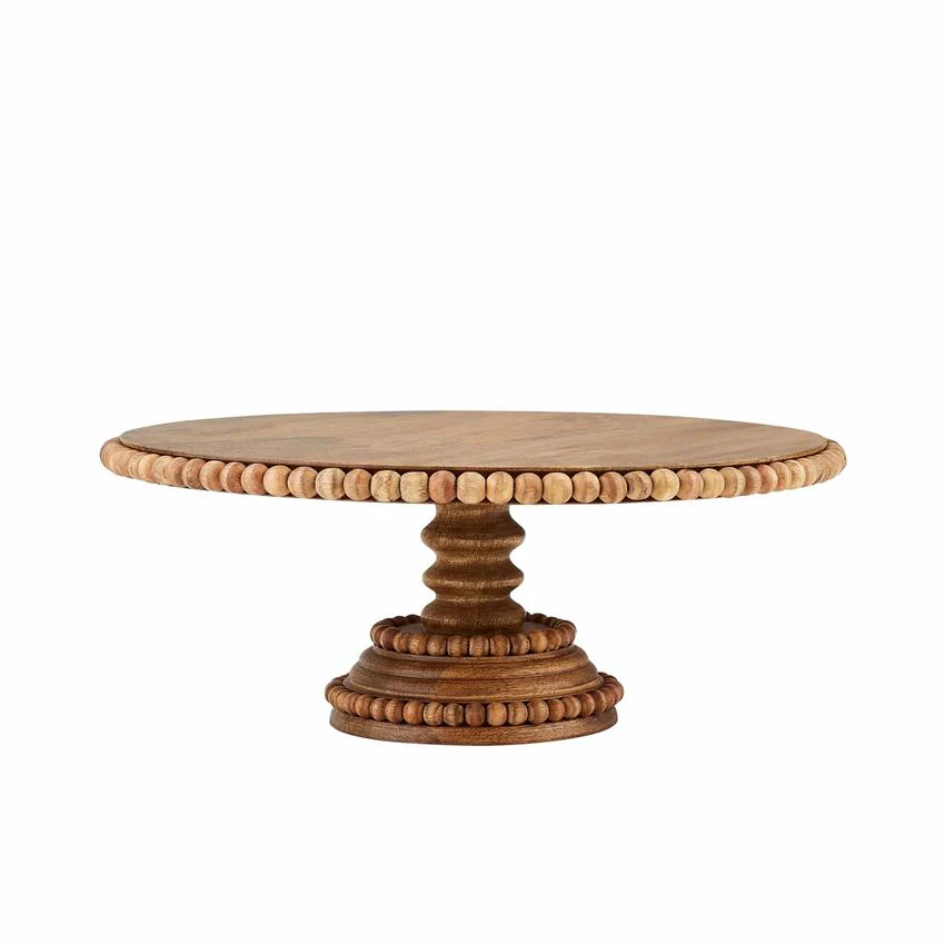 BEADED WOOD PEDESTAL TRAY