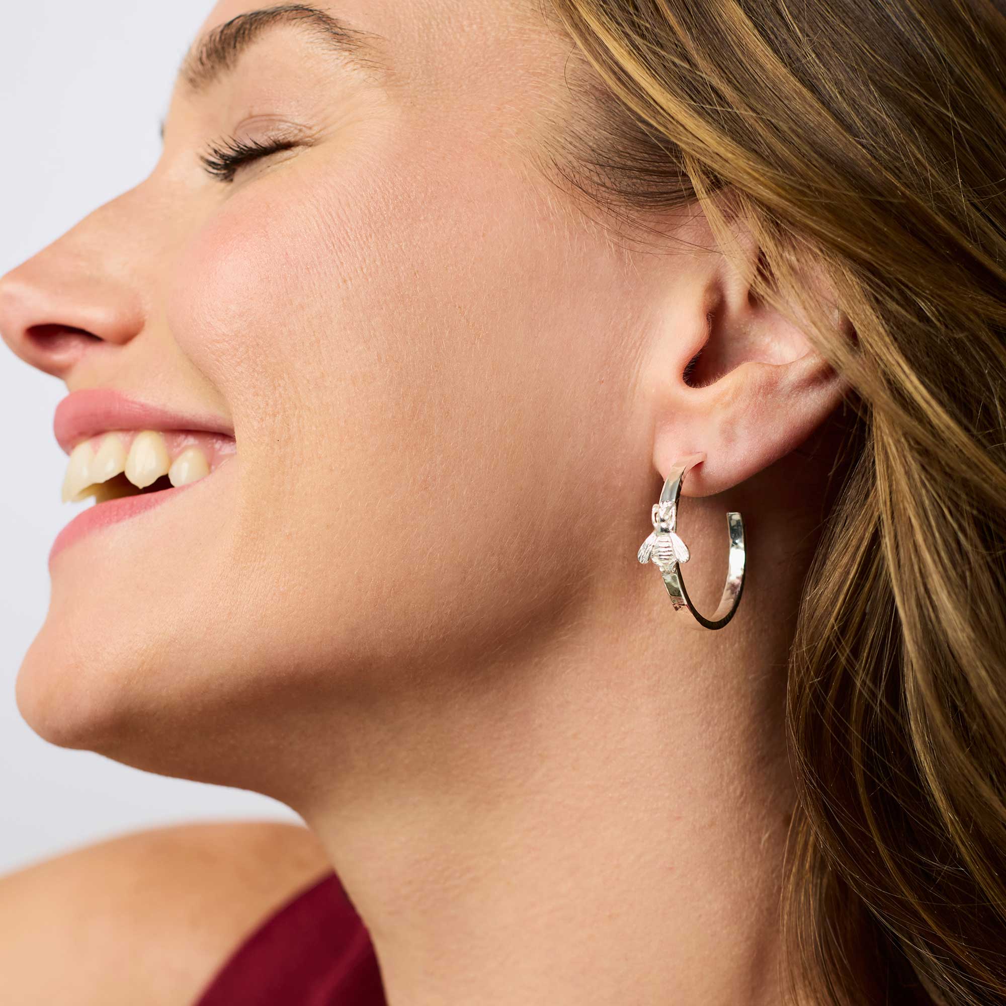 Bee Hoop Silver Earrings