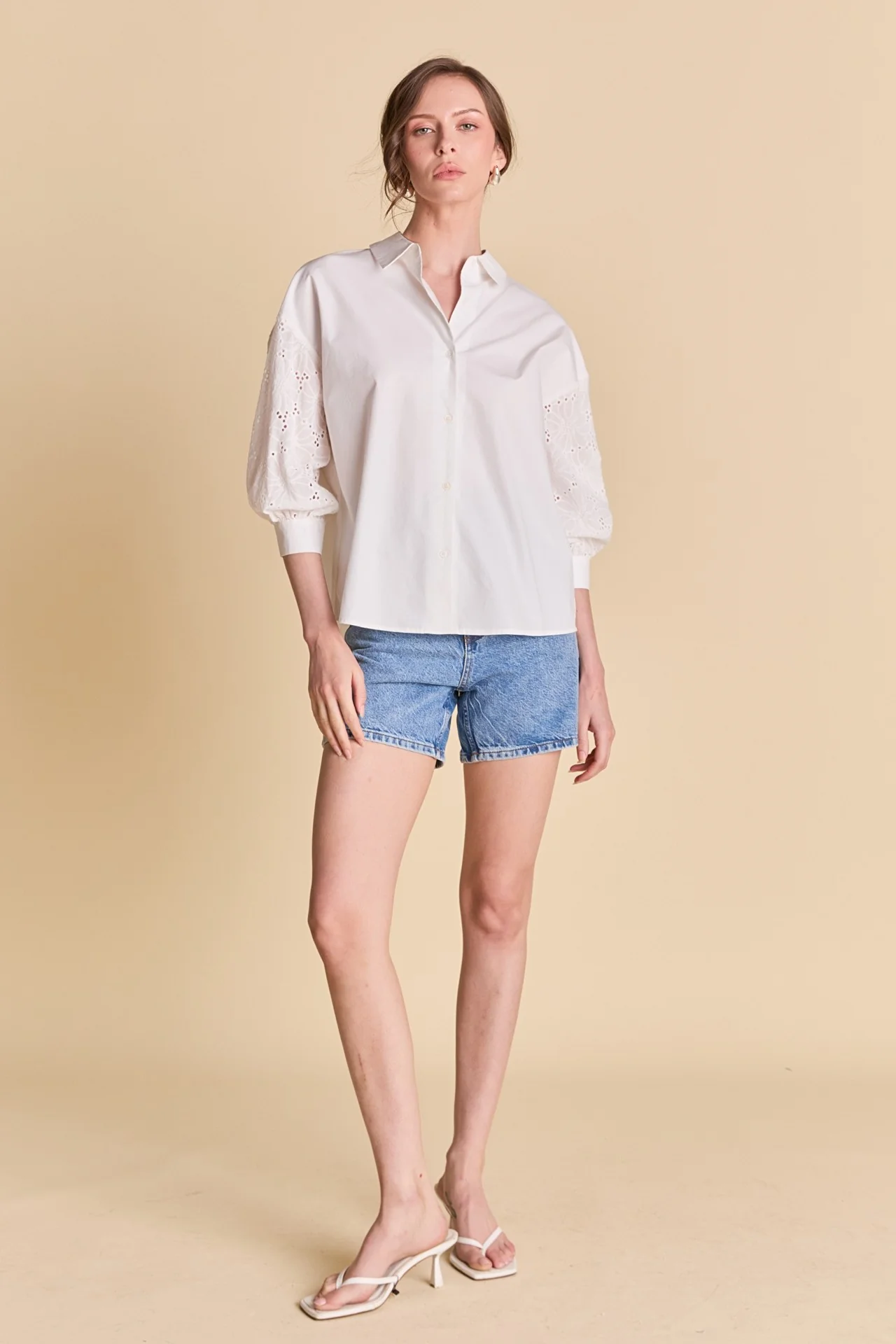 Bella Mix Media Balloon Sleeve Shirt