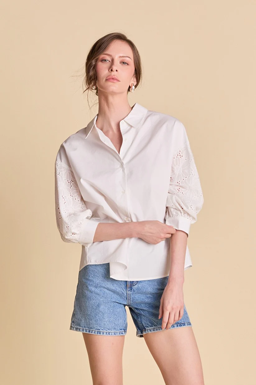 Bella Mix Media Balloon Sleeve Shirt - Image 5