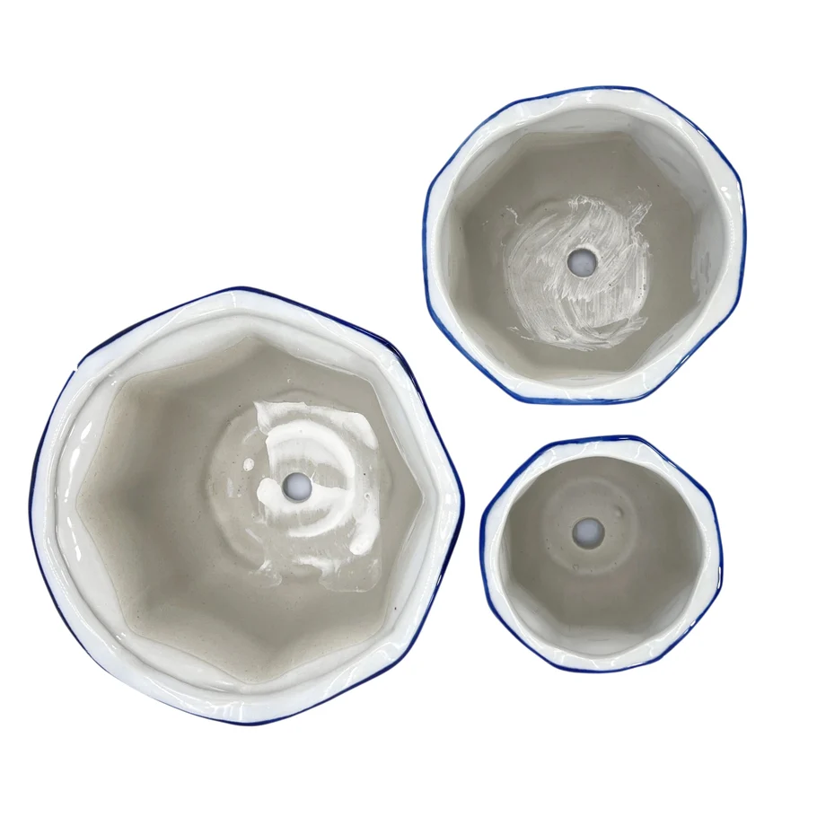 Blue & White Floral Ceramic Pots Ruffled Lip Style3 - Sold Individually - Image 3