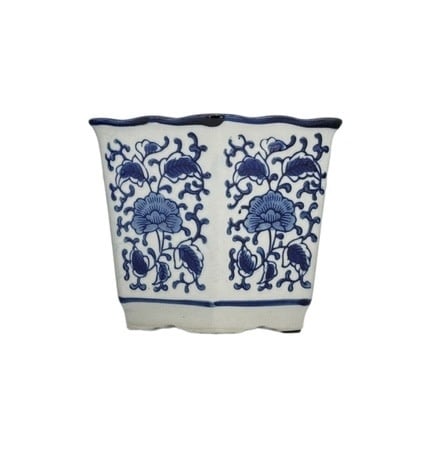 Blue & White Hexagon Floral Ceramic Ruffled Lip - Sold Individually - Image 7