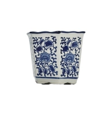 Blue & White Hexagon Floral Ceramic Ruffled Lip - Sold Individually - Image 8