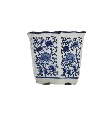 Blue & White Hexagon Floral Ceramic Ruffled Lip - Sold Individually - Image 9