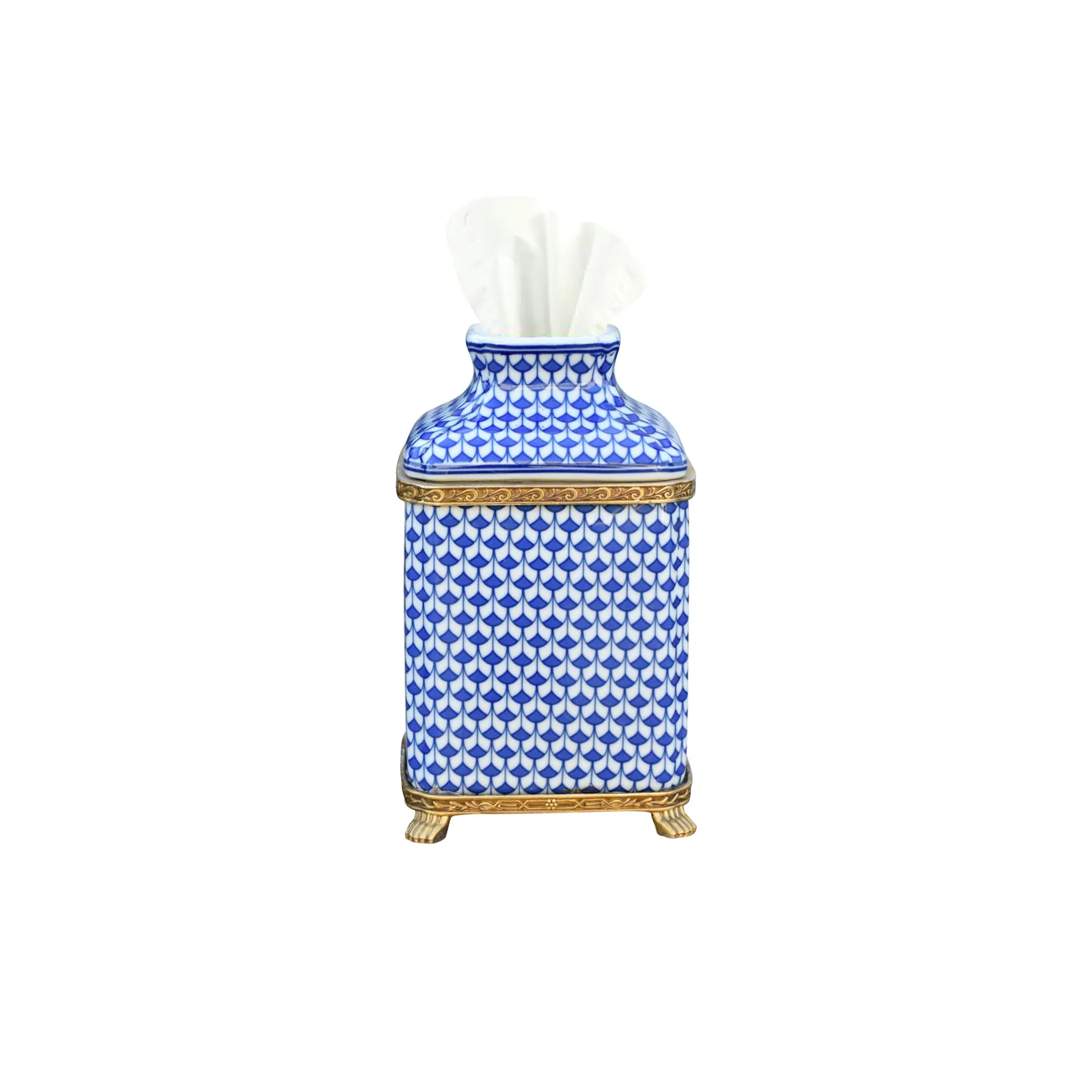 Blue/White Porcelain Fish-Scale Square Tissue Box