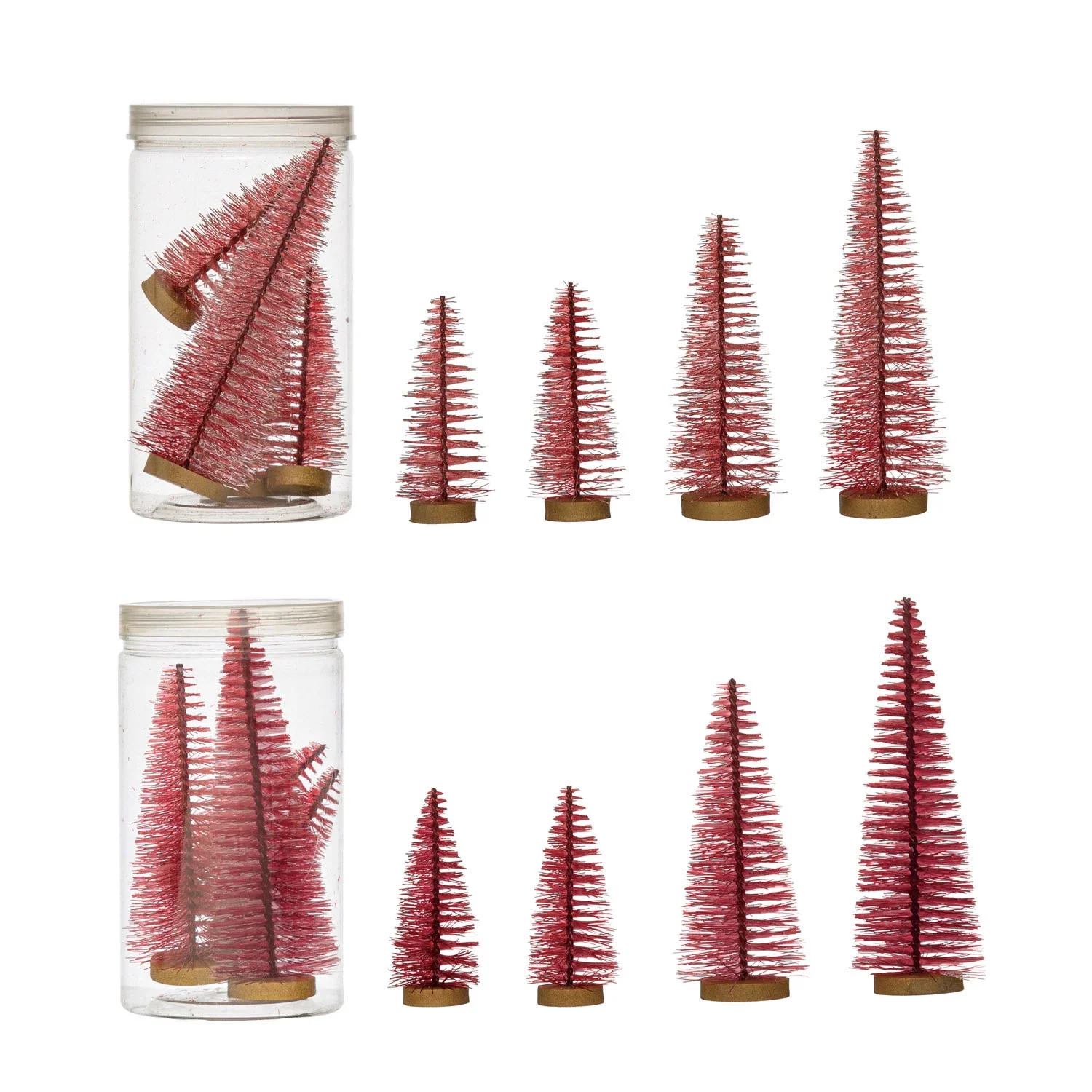 Bottle Brush Trees Wood Base - Plum Color