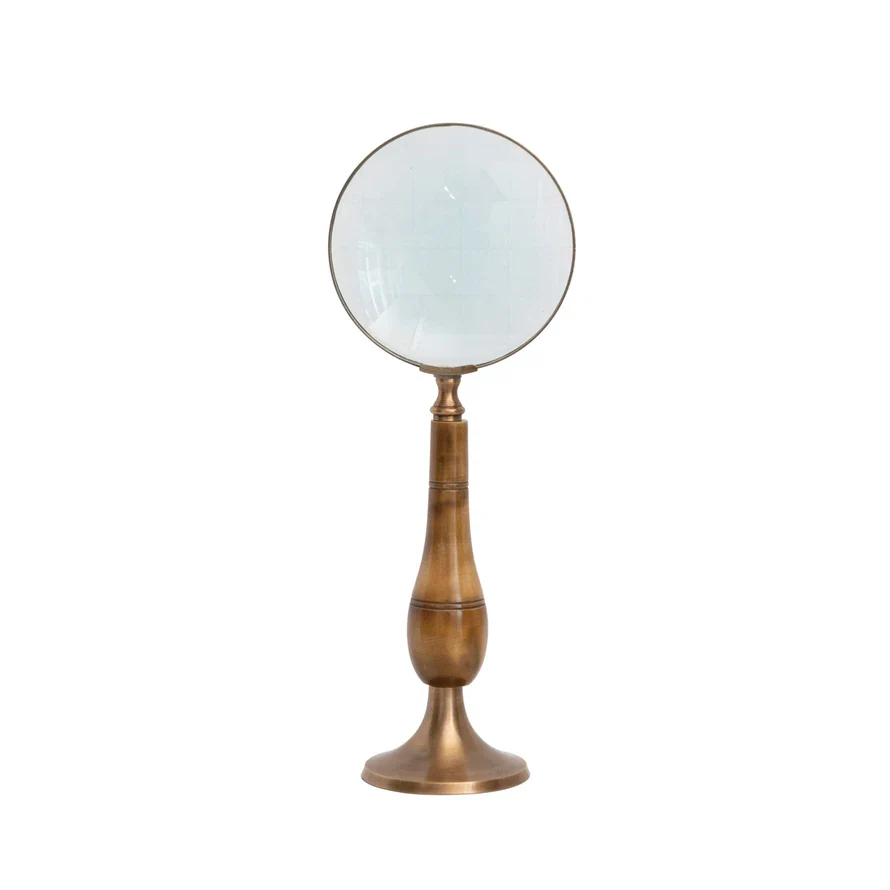 Brass & Bone Magnifying Glass on Stand - Antique Finish