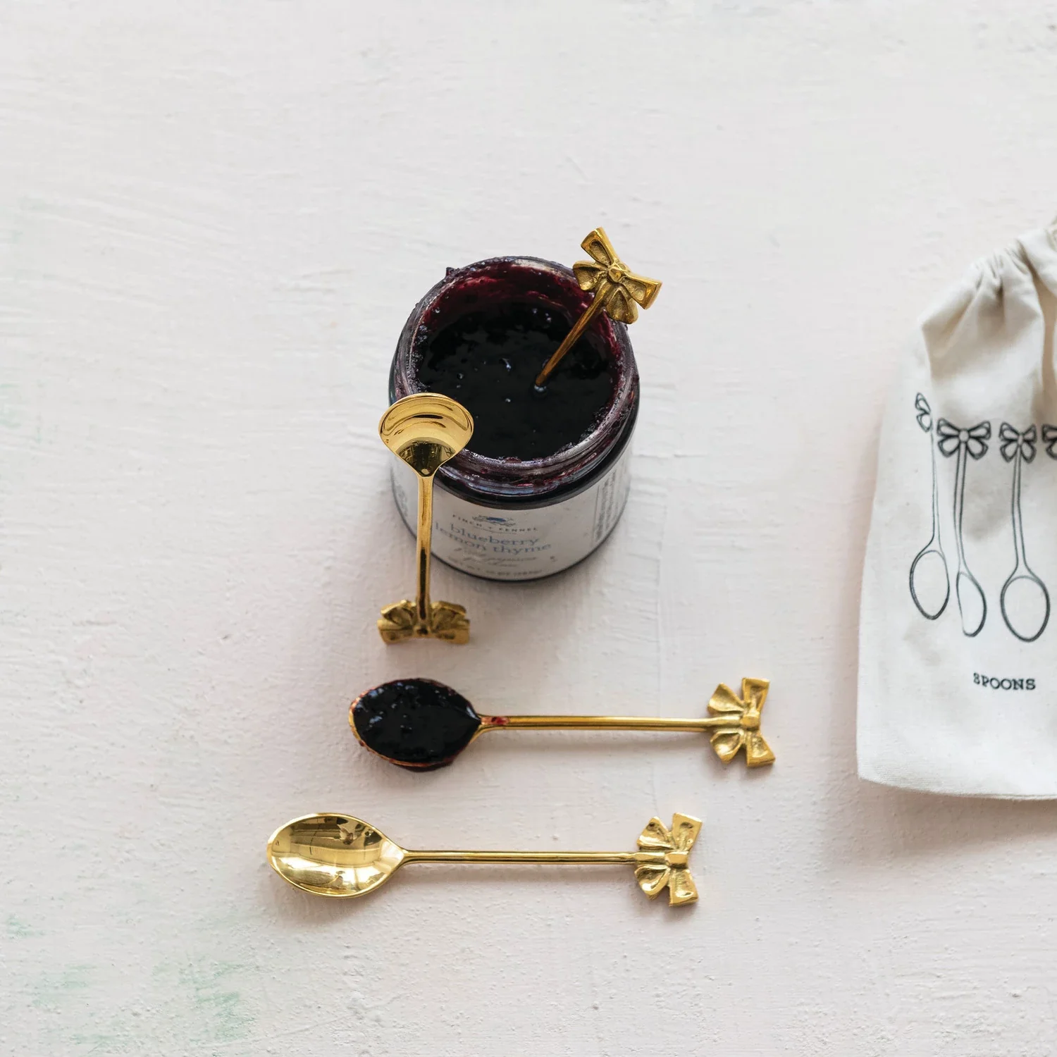 Brass Spoons with Bow Shaped Handles Drawstring Bag Set/4 - Sold as Set - Image 2