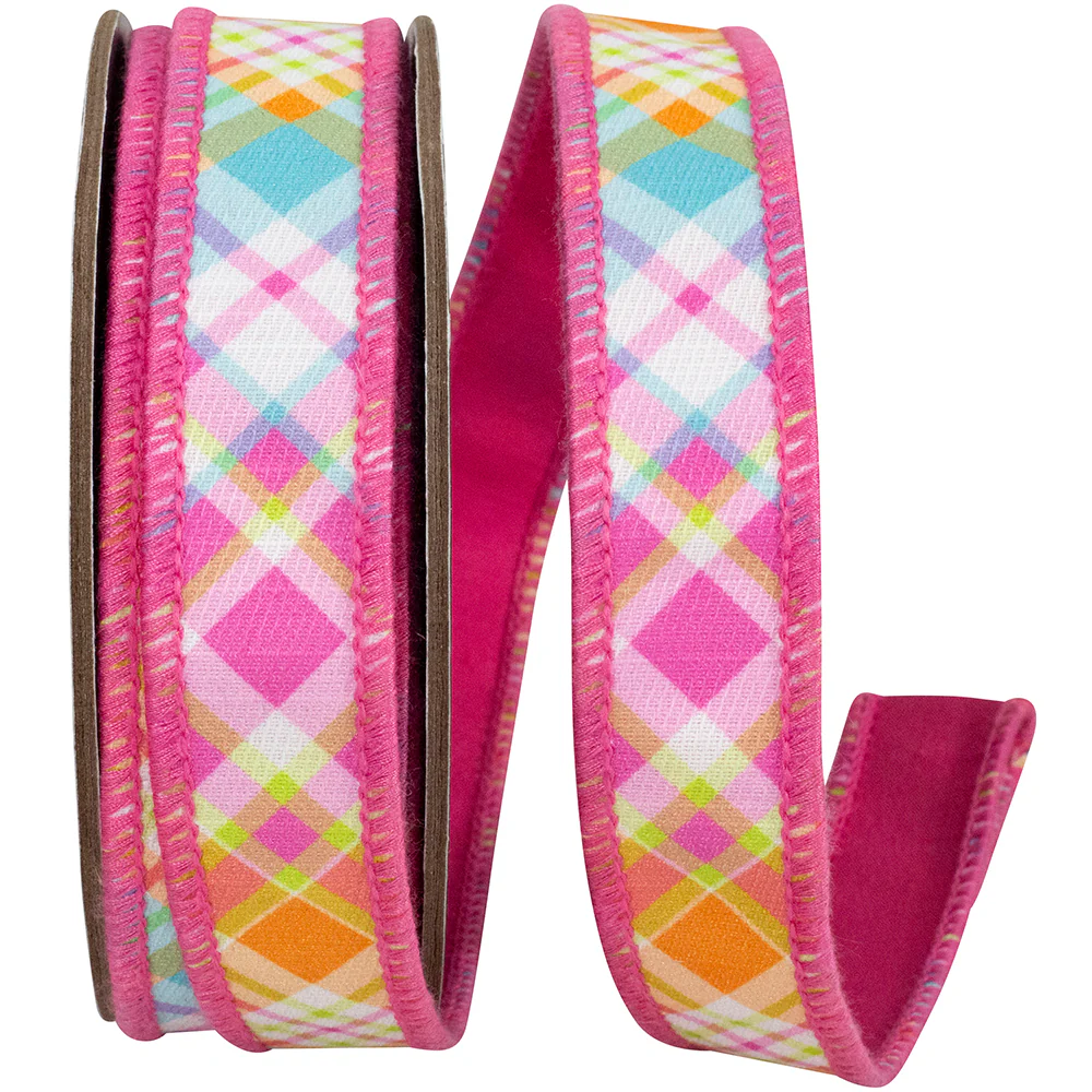 Bright Plaid Diagonal Deluxe Backed Wired Edge Ribbon - Image 2