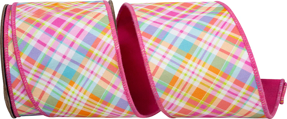 Bright Plaid Diagonal Deluxe Backed Wired Edge Ribbon - Image 3