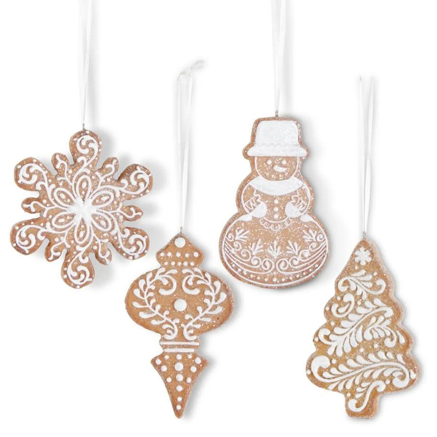 Brown Resin Glittered Gingerbread Ornaments