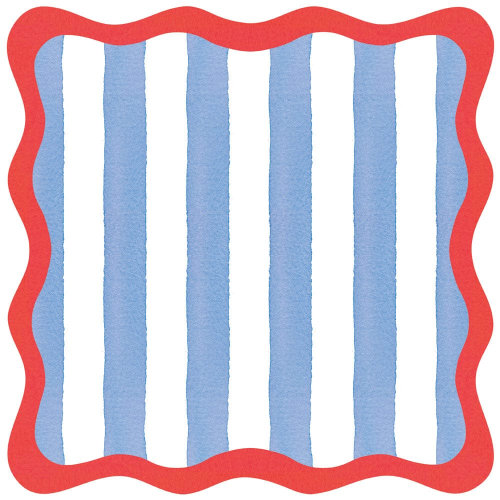 Cafe Stripe Scallop Blue/Red Paper Placemats Die-Cut