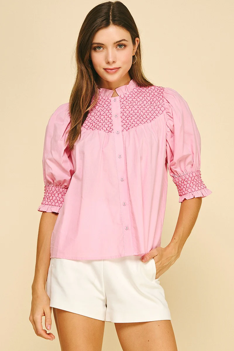 Camila Embroidered Button Down Blouse Top - Image 5