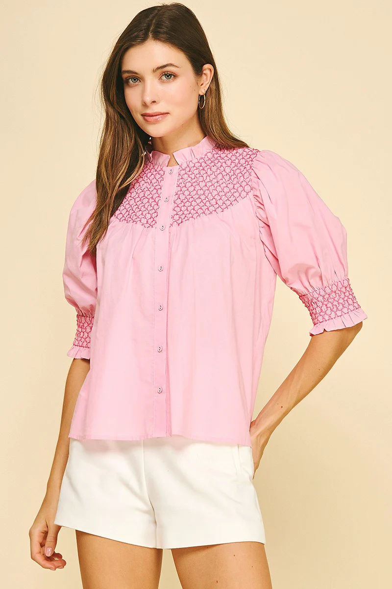 Camila Embroidered Button Down Blouse Top - Image 6