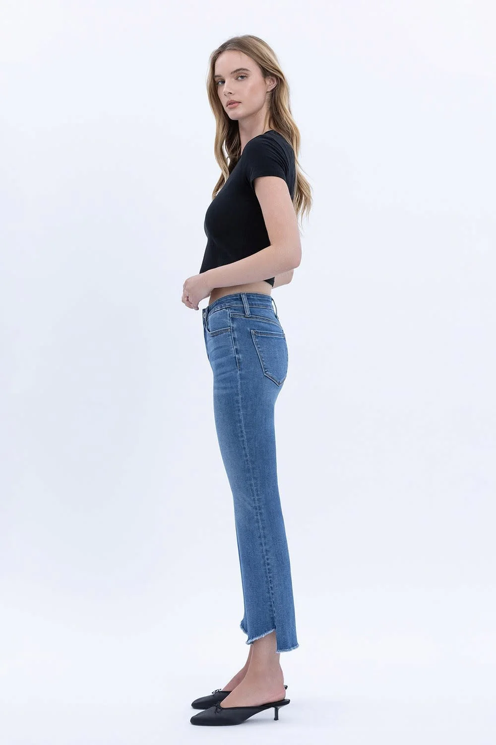 Carmen Mid Rise Raw Step Hem Crop Flare Jeans - Image 2