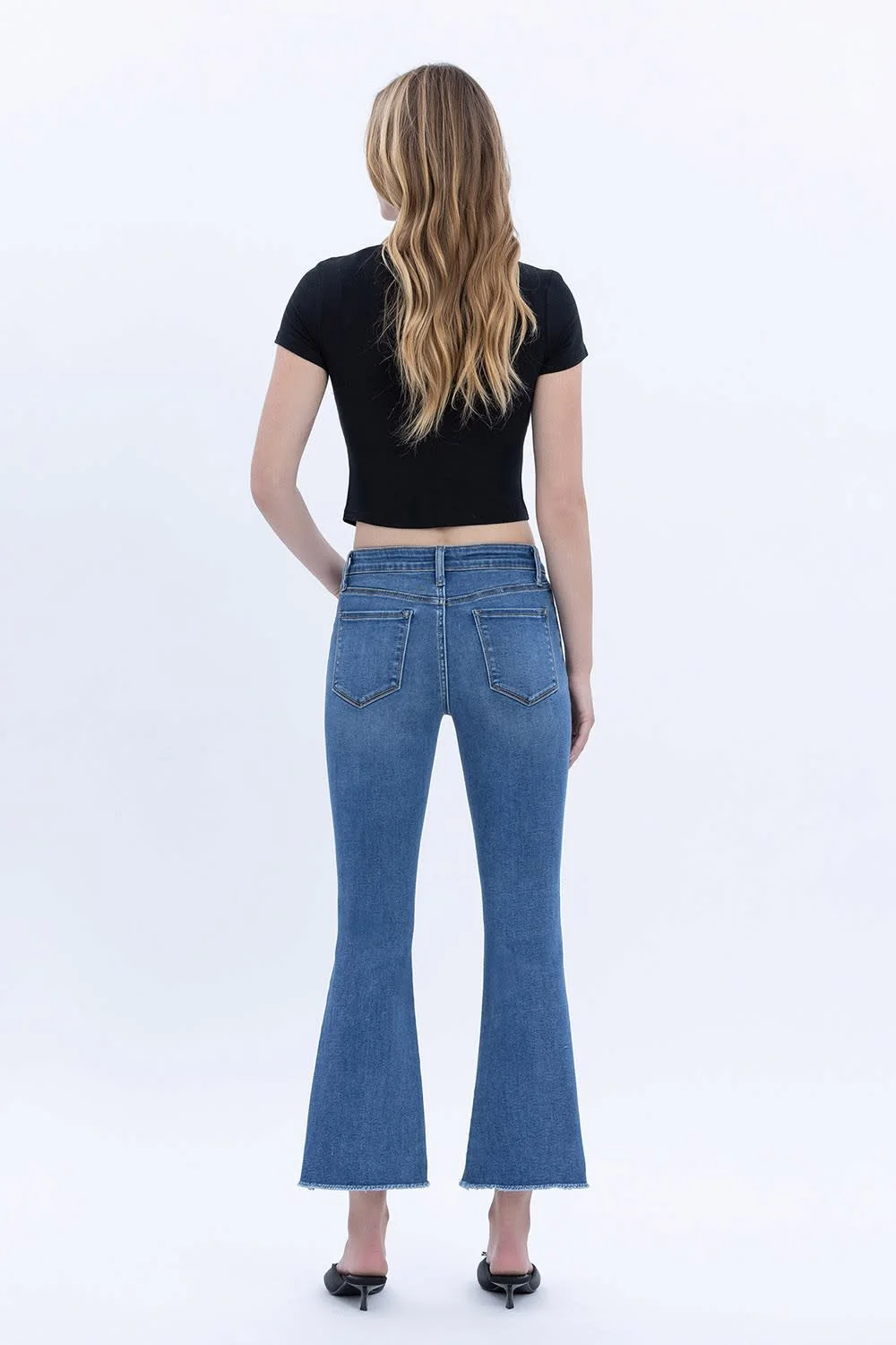 Carmen Mid Rise Raw Step Hem Crop Flare Jeans - Image 3