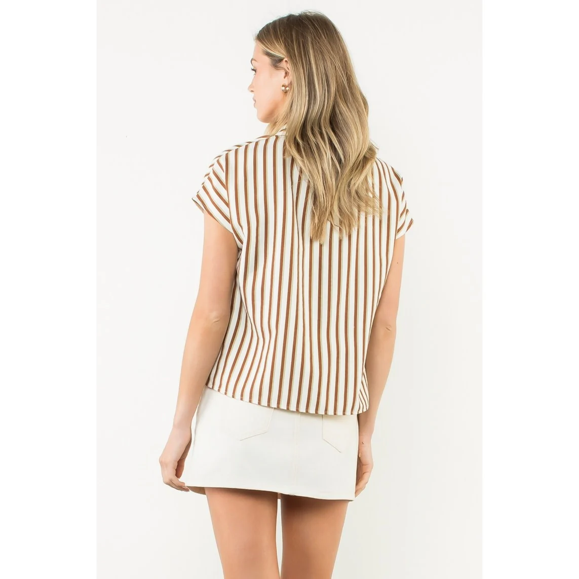Cassie Contrast V-Neck Striped Top - Image 4