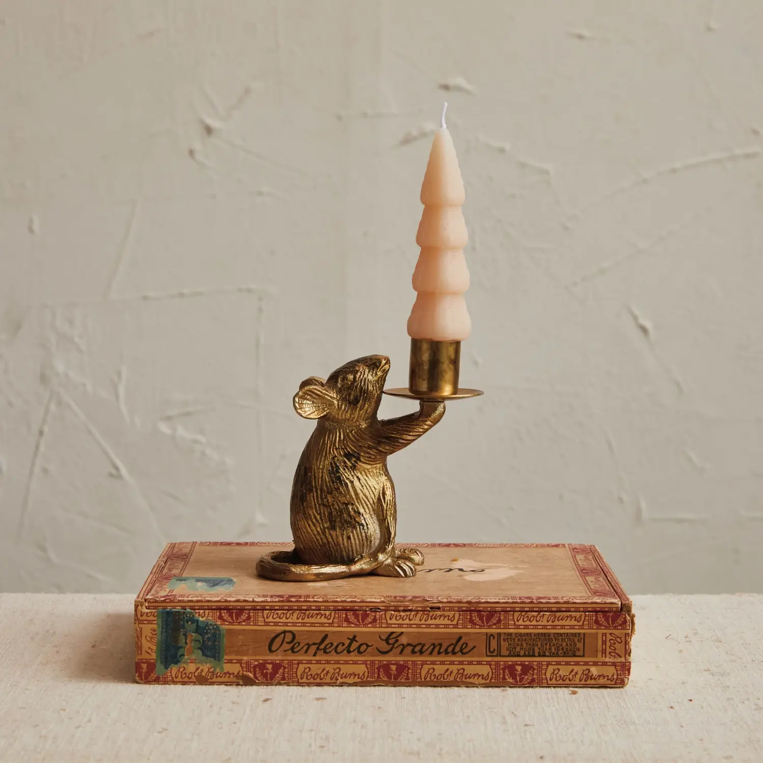 Cast Aluminum Mouse Taper Holder Antique Gold Finish - Image 2