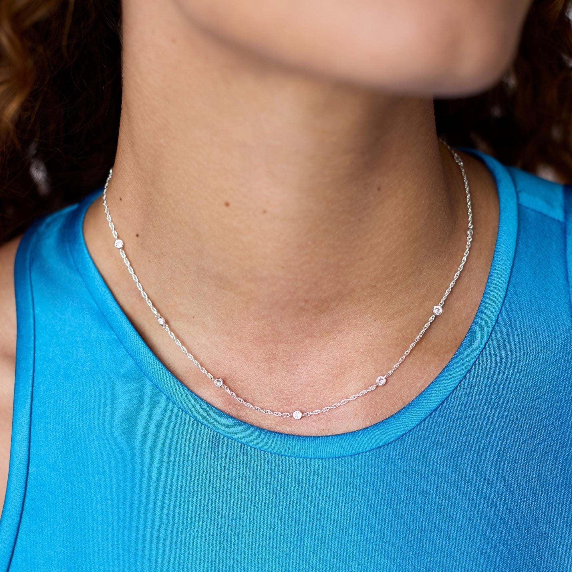 Celeste Delicate Station Necklace Silver Cubic Zirconia - Image 3